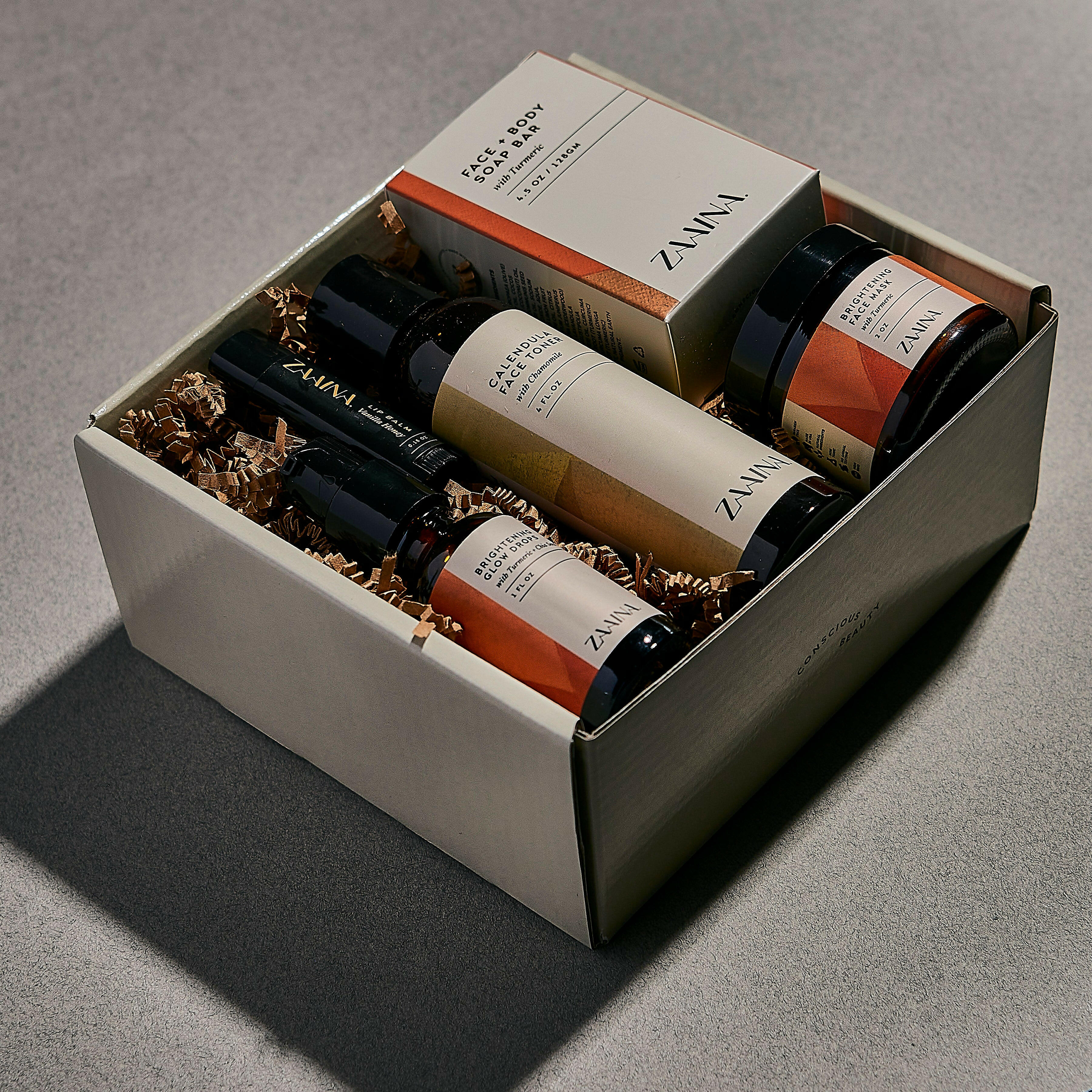 zaaina turmeric gift set turmeric facial care kit turmeric soap turmeric face mask turmeric face glow drop vanilla honey lip balm facial toner