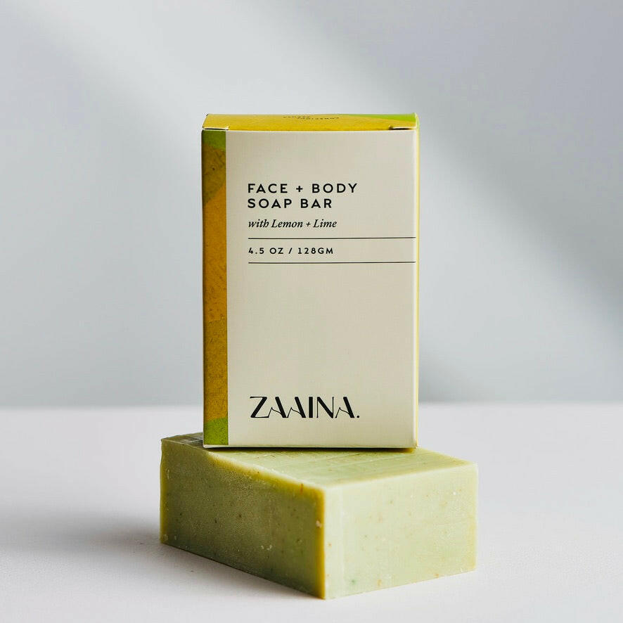 Lemon Lime Soap bar placed on a spa towel to revitalize the skin with fresh citrus aroma and natural ingredients